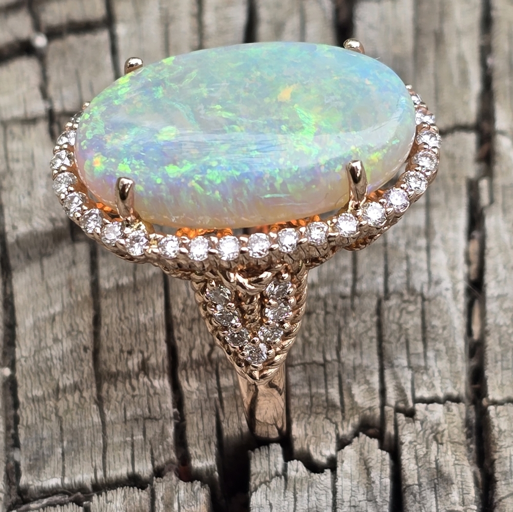 OPAL DIAMOND RING SOLID 14K ROSE GOLD - Picture 8 of 16